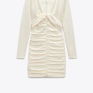 Zara Cream Long Sleeve Ruched Dress
